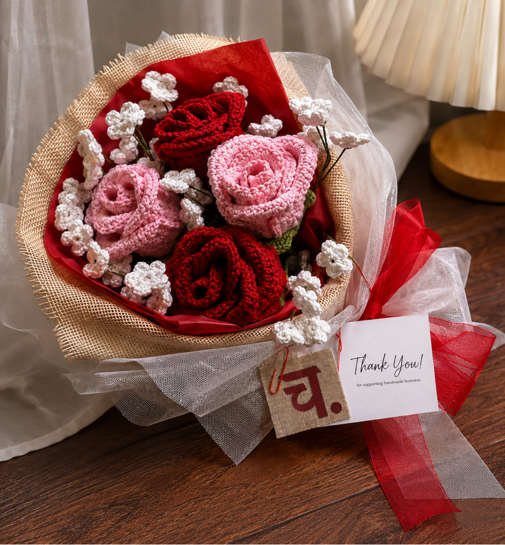 Crochet Glass Rose Bouquet
