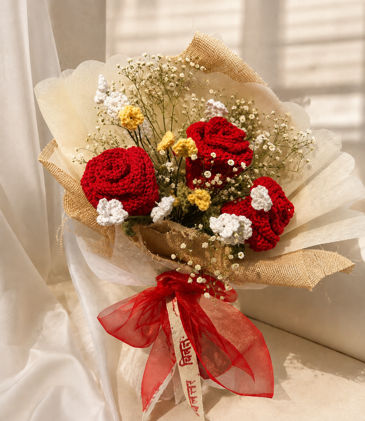 Crochet Glass Rose Bouquet — 3 Bloom Edition